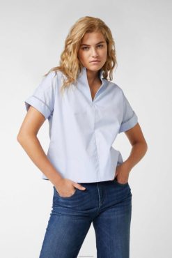 Van Laack Nederland | Van Laack Blouse met cupkraag en lintdetail in blauw katoenpopeline vrouwen 8668V38