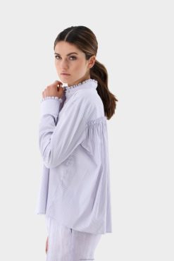 Van Laack Nederland | Van Laack Blouse met opstaande kraag, ruches en strepen vrouwen 8668V97