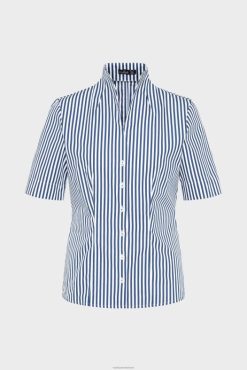 Van Laack Nederland | Van Laack Gestreepte blouse met cupkraag van blauw katoenen popeline vrouwen 8668V54