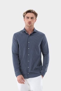 Van Laack Nederland | Van Laack Jersey overhemd met krijtstreepprint van Zwitsers katoen Heren 8668V462