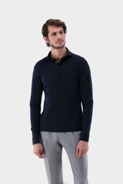 Van Laack Nederland | Van Laack Poloshirt van Zwitserse katoenen jersey met lange mouwen, marineblauw Heren 8668V693
