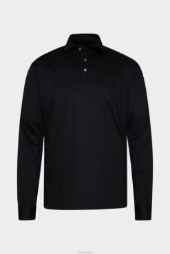 Van Laack Nederland | Van Laack Poloshirt van Zwitserse katoenen jersey met lange mouwen, zwart Heren 8668V694