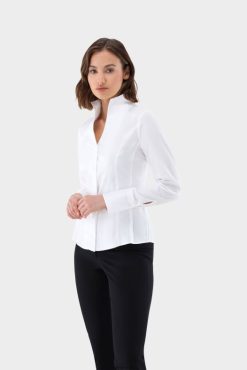 Van Laack Nederland | Van Laack Poplin blouse met kelkkraag vrouwen 8668V4