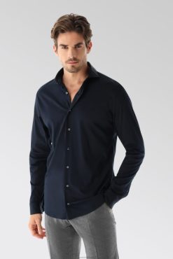 Van Laack Nederland | Van Laack Zwitsers katoenen jersey overhemd op maat marineblauw Heren 8668V447