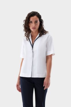 Van Laack Nederland | Van Laack blouse met kampkraag van katoenstretch vrouwen 8668V108