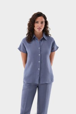 Van Laack Nederland | Van Laack boxy linnen blouse met kapmouwen vrouwen 8668V104