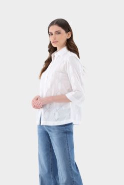 Van Laack Nederland | Van Laack boxy shirt met borduursel vrouwen 8668V94