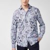 Van Laack Nederland | Van Laack donker katoenen poplin overhemd met vintage denim bloemenprint blauw Heren 8668V559
