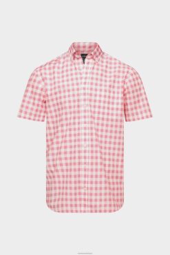 Van Laack Nederland | Van Laack geruit popeline overhemd met korte mouwen en button-down kraag rood Heren 8668V554