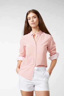 Van Laack Nederland | Van Laack katoenen dobby oranje gestreepte overhemdblouse vrouwen 8668V133