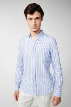 Van Laack Nederland | Van Laack linnen button-down zoom met streepprint blauw Heren 8668V498