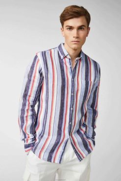 Van Laack Nederland | Van Laack linnen button-down zoom met streepprint blauwgroen Heren 8668V499