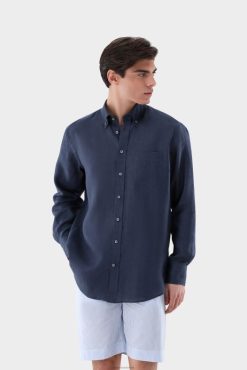 Van Laack Nederland | Van Laack linnen overhemd met button-down kraag Heren 8668V496
