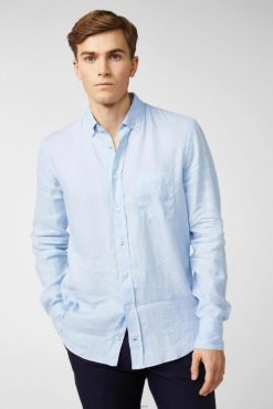 Van Laack Nederland | Van Laack linnen overhemd met button-down kraag blauw Heren 8668V490
