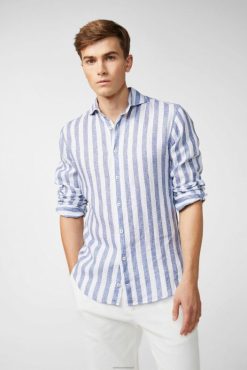 Van Laack Nederland | Van Laack linnen overhemd met tweekleurige streepprint en brede kraag blauw Heren 8668V507