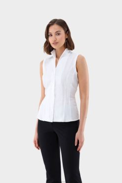 Van Laack Nederland | Van Laack mouwloze blouse met kelkkraag vrouwen 8668V17