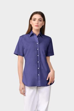 Van Laack Nederland | Van Laack overhemd van stretchkatoen met glad papertouch-effect blauw vrouwen 8668V46