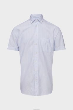 Van Laack Nederland | Van Laack smal gestreept overhemd met korte mouwen in fijne oxford-wassing blauw Heren 8668V575