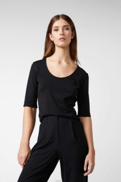 Van Laack Nederland | Van Laack urban jersey wijde hals t-shirt zwart vrouwen 8668V241